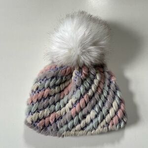 Jocelyn X Terez NY Pineapple Multicolor Knit Faux Fur Hat OS
